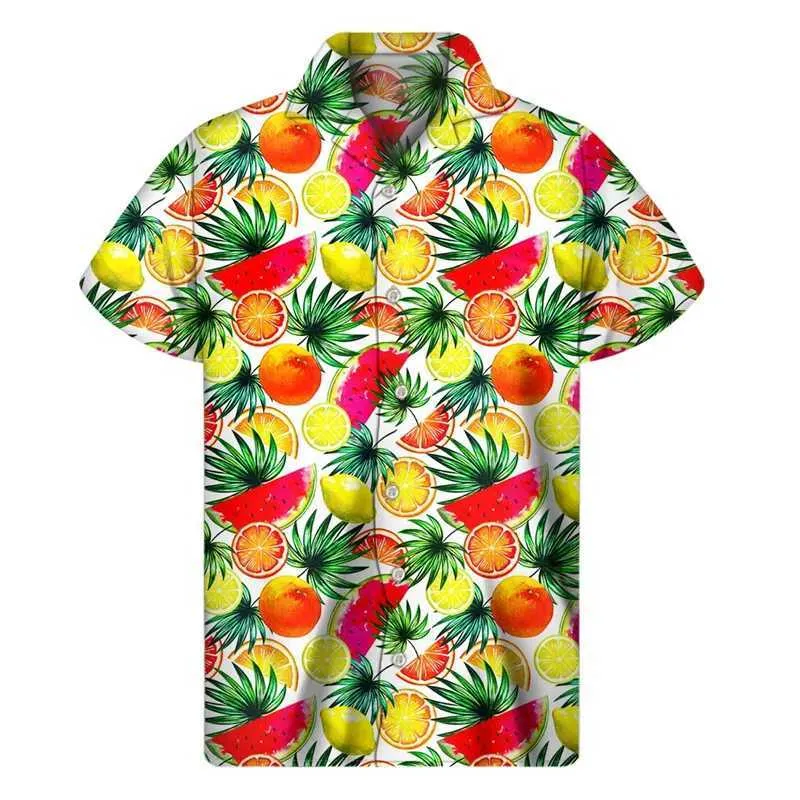 MFO2 Men's Casual Shirts Mango Banana Pineapple Graphic Shirt Men 3D Print Fruit Hawaiian Shirts Summer Beach Short Sleeve Button Lapel Aloha Blouse 240424