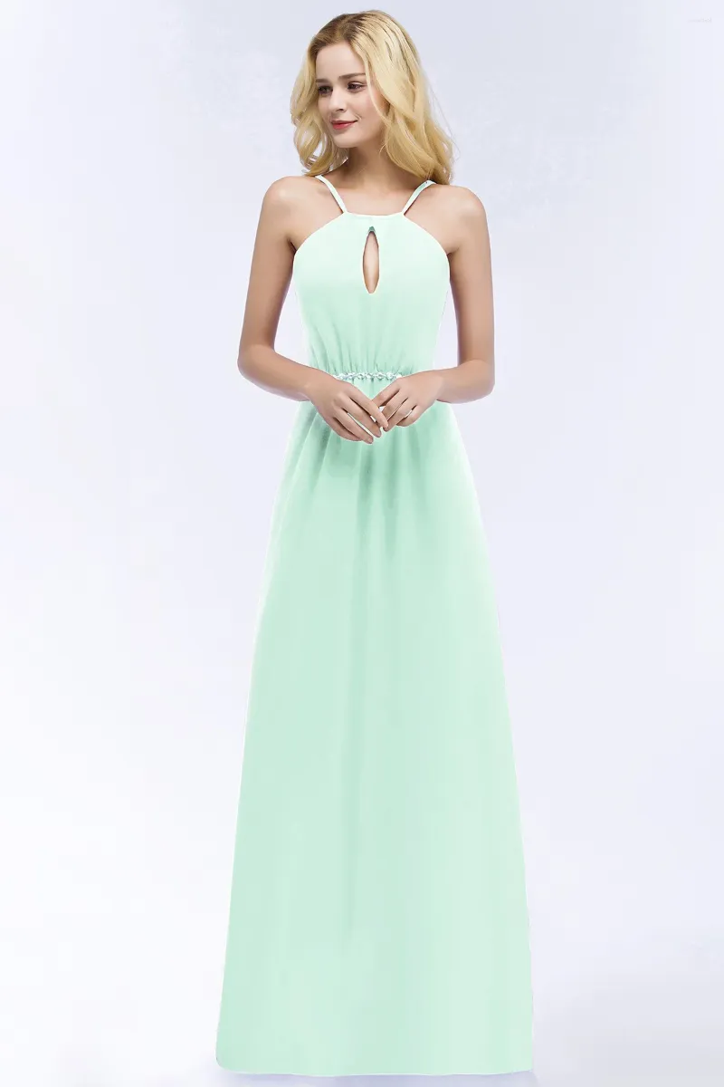 Casual Dresses Misshow Mint Green Solid Maxi Summer For Women Sexig Halter Neck Crystals Belt Beach Female Dress Evening Prom Party