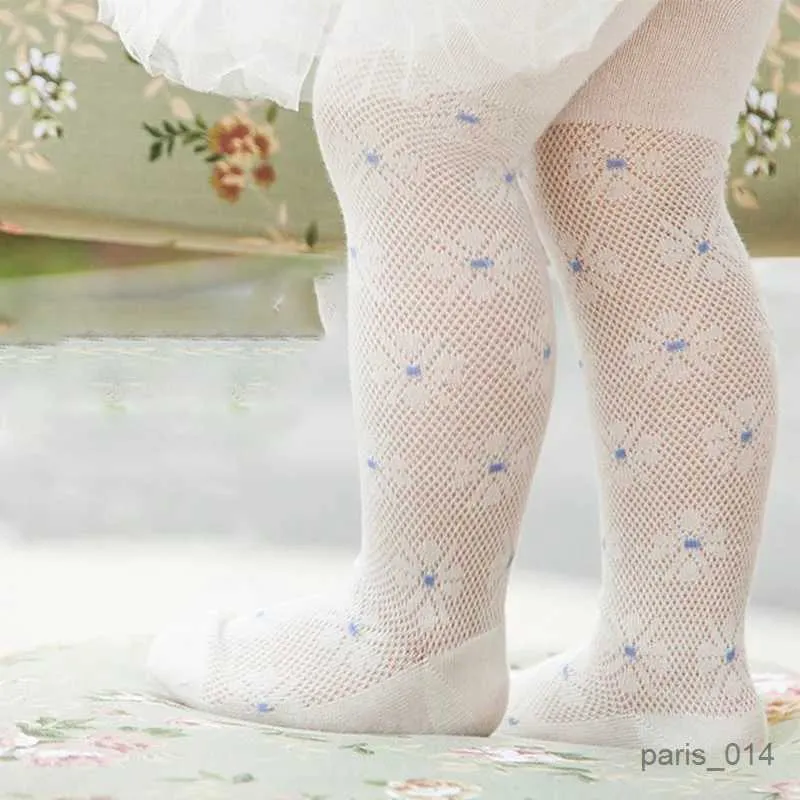 Barn strumpor baby tights bomull söt blomma barn flickor vita kläder mesh blommor nyfödda barn strumpbyxor sommarfjäderbyxor för småbarn