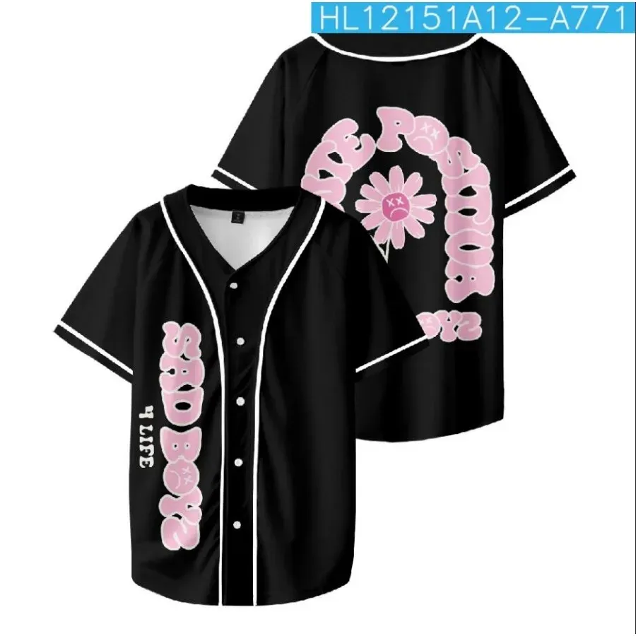 Rapper Junior H Sad Boyz Baseball Shirt Men Women Hip Hop Short