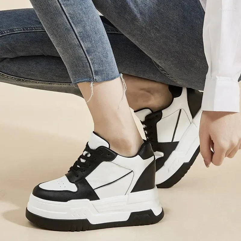 Sıradan Ayakkabı Krasovki 9cm Orijinal Deri Kadınlar İlkbahar Yaz Sonbahar Beyaz Gizli Yüksek Tıknaz Sneakers Ins Platform Kama Topuklular