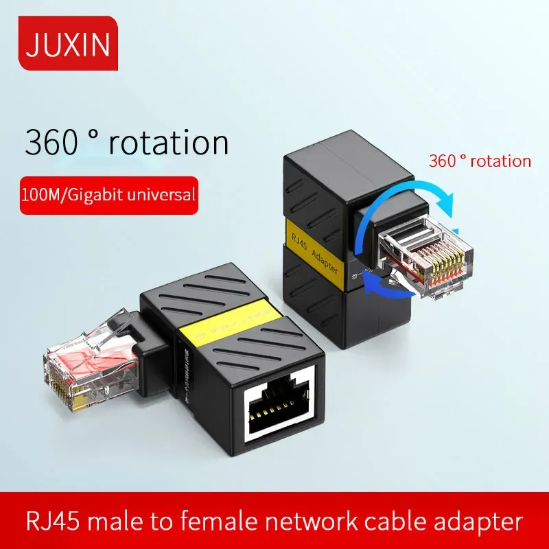 Adaptador de rede de gigabits Adaptador de 90 graus Rede de cotovelo de cotovelo RJ45 RJ45 Adaptador feminino Adaptador de 360 graus Rotação