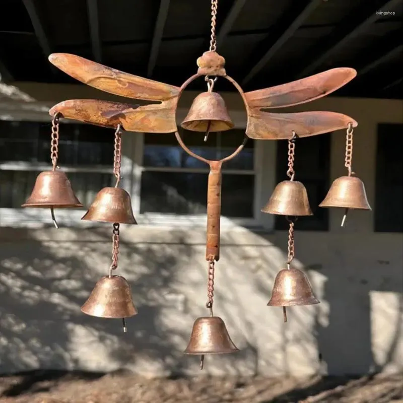 Dekorative Figuren wetterfeste Wind-Chime-Libelle mit 8 Glocken im Freien Gartendekoration Eisenhandwerk für Geburtstag