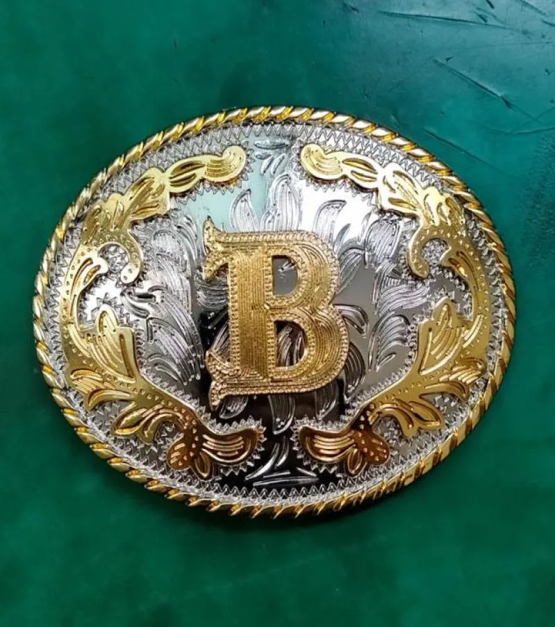 1 datorer Silver Golden B Inledande brev Buckle Men Western Cowboy Cowgirl Belt Buckle Fit 4cm breda jeansbälten Head1502395