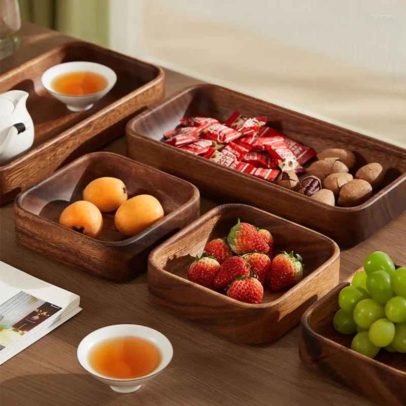 Piastre vassoio da dessert secco in legno tavolo da tè quadrato in legno in legno compartimentato piatto per cena