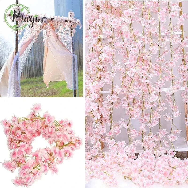 Decorative Flowers 180CM 135 Heads Artificial Cherry Blossom Fake Silk Flower Vine Wall Hanging Garland For Wedding Arch Home Decoration