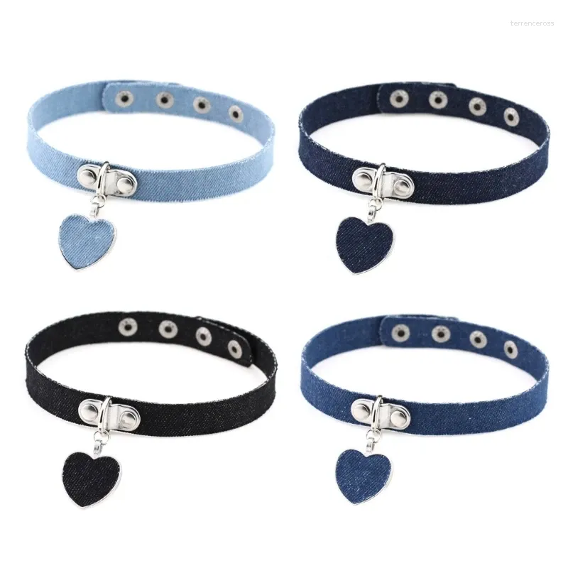 Choker Denims Heart Pendant Necklace for Women Jeans Chokers Punk Collar