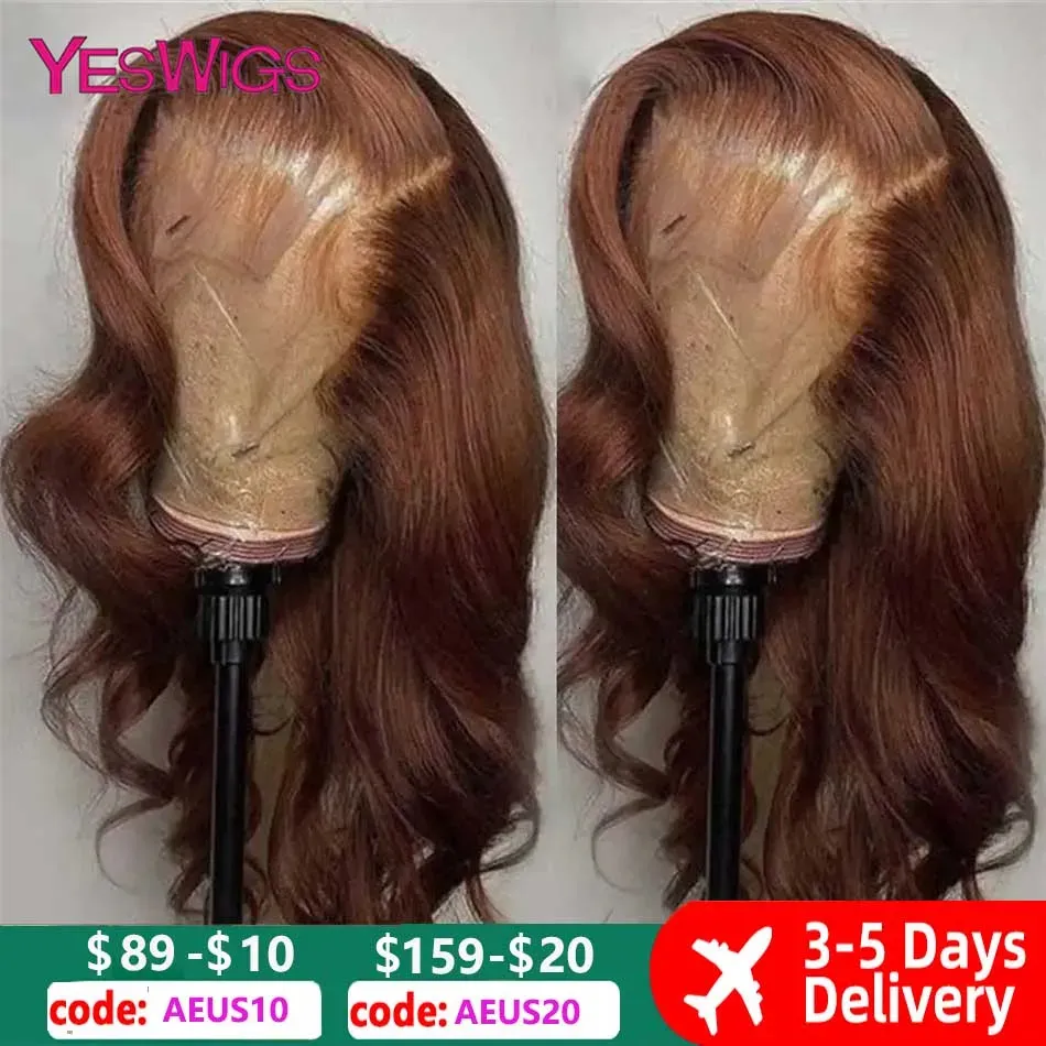 13x6 Chocolate Brown Body Wave Front HD Transparente Lace Frontal Wig Pré -explodido Human Wigs 180% 240417