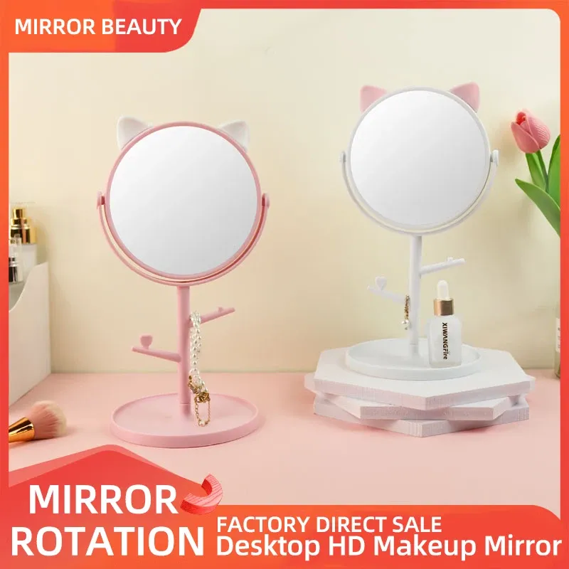 Miroirs Miroir de maquillage en simple haute définition 360 degrés rotatifs 1: 1 Restaurer le miroir de maquillage de peigne d'oreilles de chat mignonne