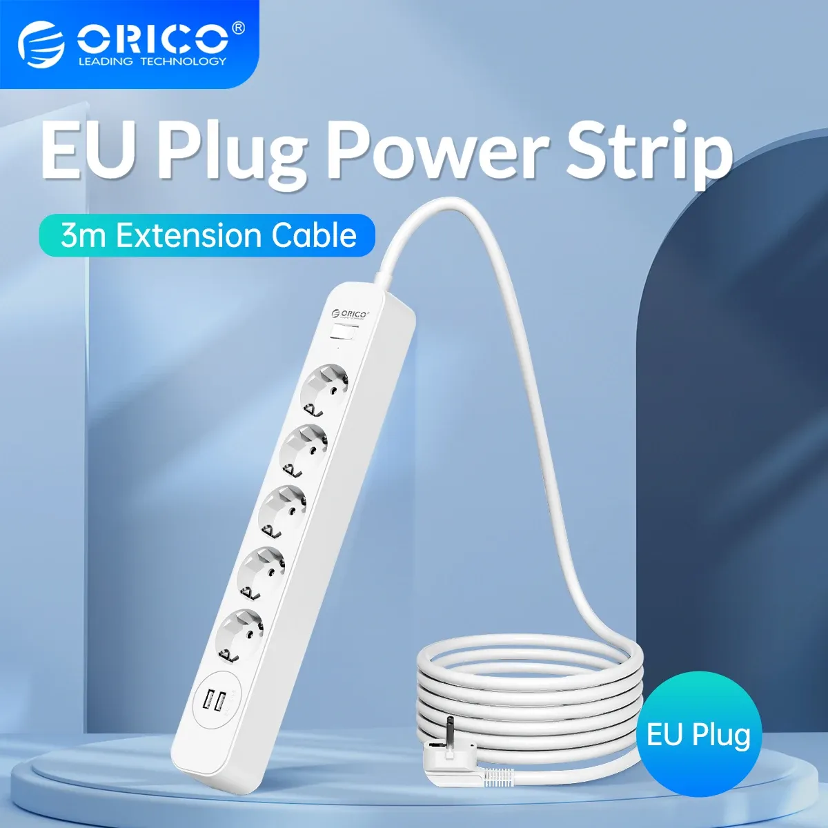 Plugs ORICO Power Strip 3M Electrica Cavo Electrica con 2 porte USB per la casa Filtro di rete di protezione a sondaggi multipli multipli