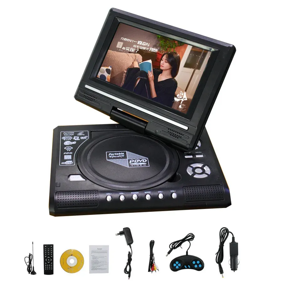 Spelare 7,8 tum TV Home Car DVD Player 16: 9 Widescreen Portable 800mAh VCD CD MP3 HD MediaPlayer USB SD Cards RCA CABLE GAME