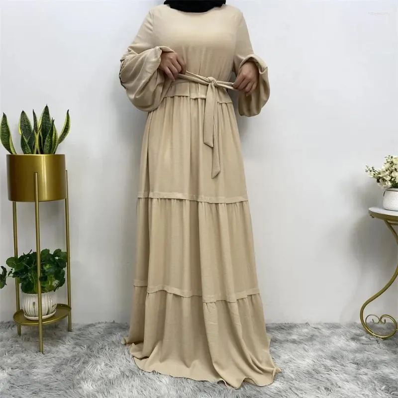 Ethnic Clothing Chiffon Cuff Sleeves Muslim Dress Middle Eastern Dubai Abayas Turkey Islamic Caftan Women Simple Long Sleeve Loose Ladies