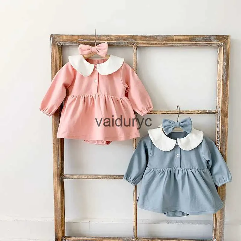 Rompers 2pcs Baby Body Toddler Girls One Piece Mashion Stipuit with Bow Head Bash H240429