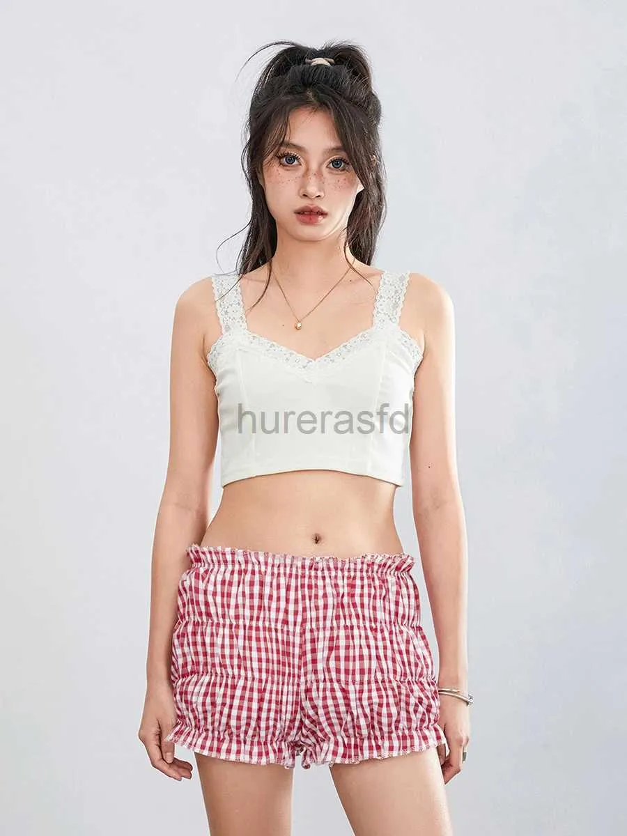 Shorts pour femmes femmes y2k mignon plaid à plaid à imprimé pyjama boxer shorts gingham salon pj shorts à carreaux à carreaux à carreaux d240426