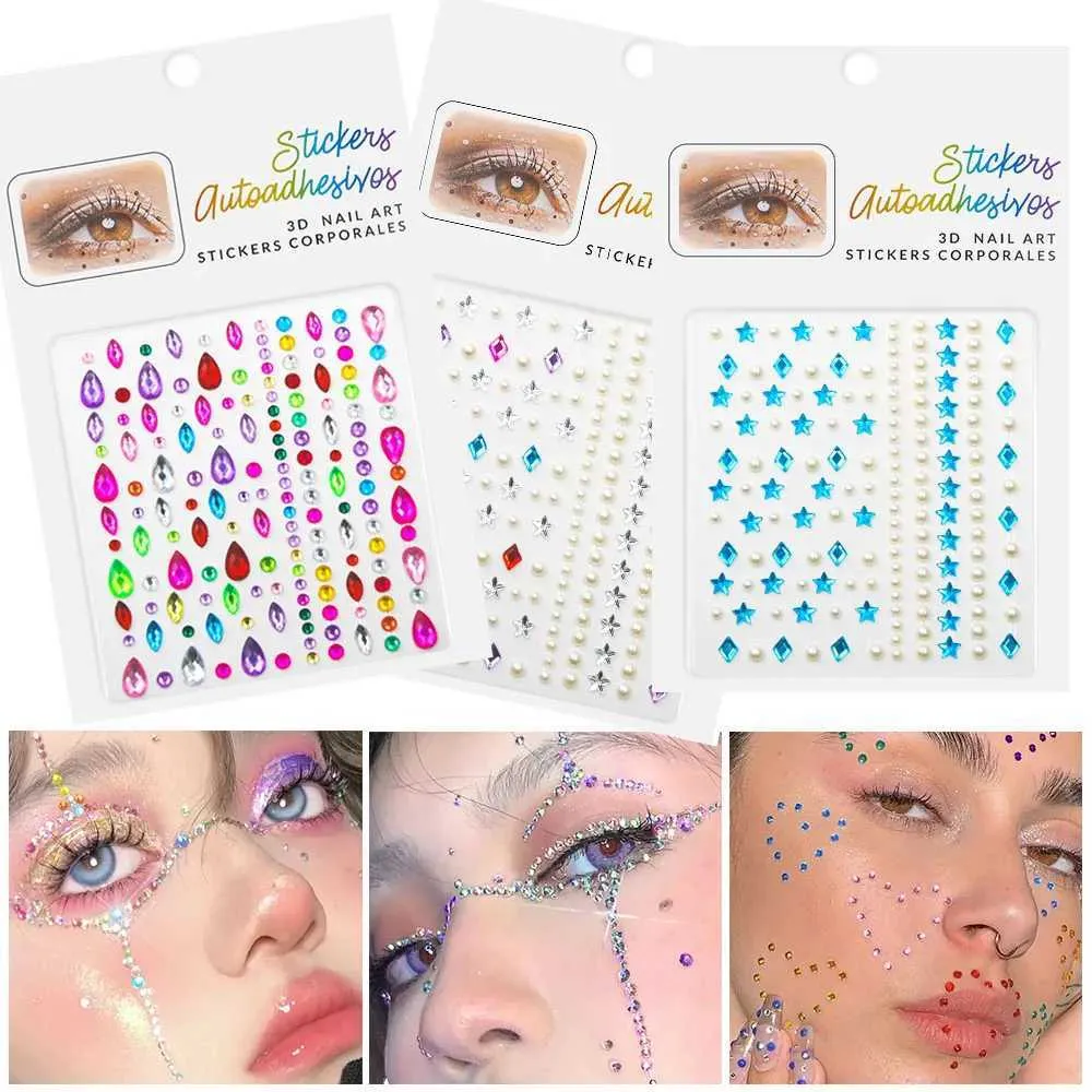 W7YD Tattoo Transfer Make -up Diamond Eyes Face Festival DIY Body Crystal Edelstein Tattoo Klebstoff Strassnagelkunstdekoration Acryl -Lidschattenaufkleber 240427