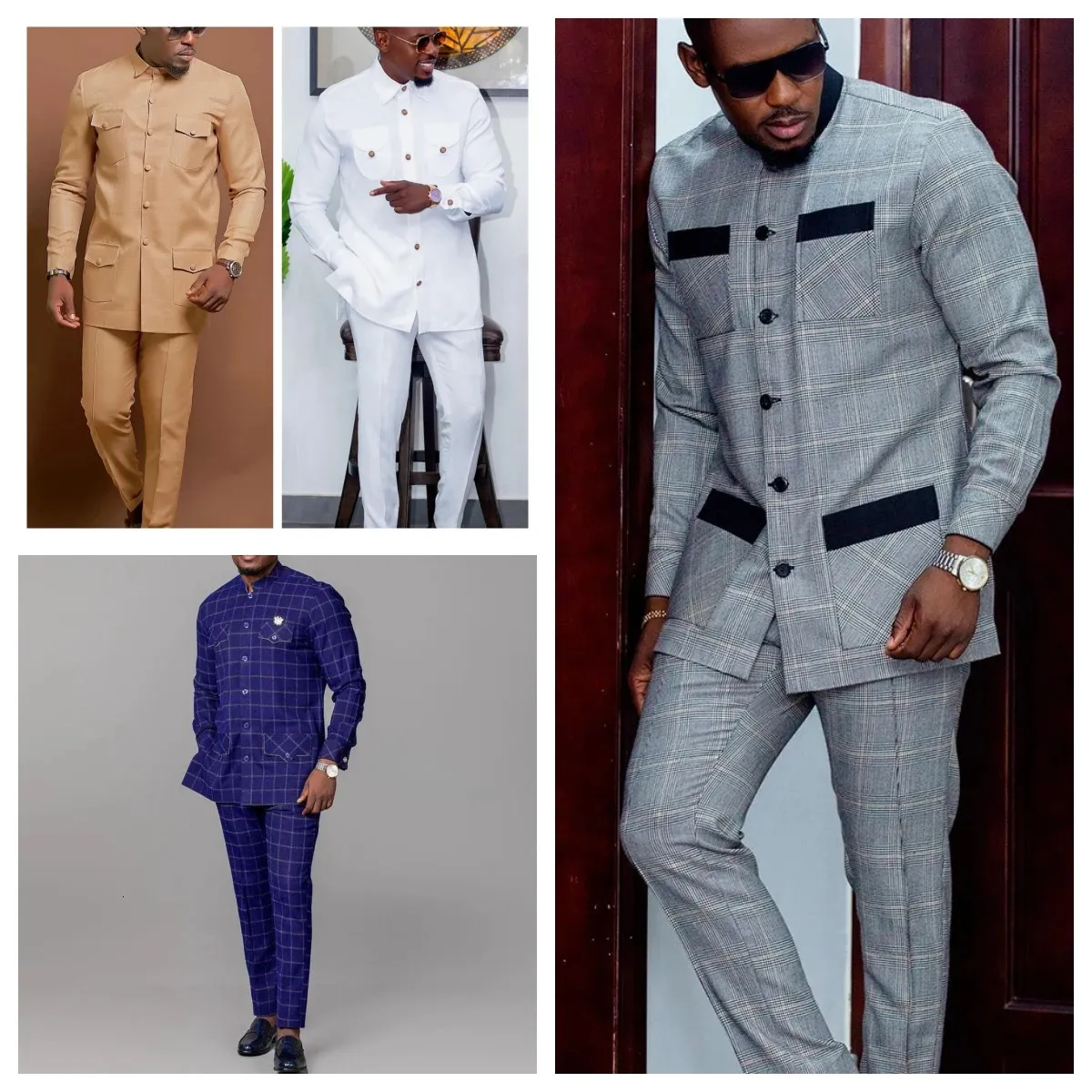 No estilo africano, elegante e elegante penteado e calça de 2 peças de festas de casamento masculino para homens de roupas de roupas 240412