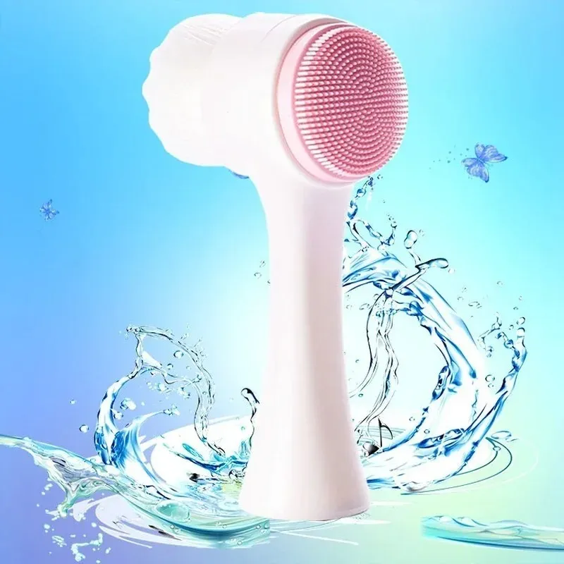 Double-Sided Silica Gel Cleansing Brush Soft Fiber Cleansing Brush Portable Facial Massage Skin Care Tool