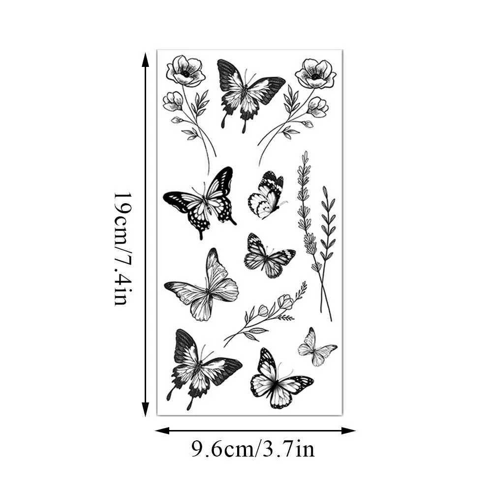 2ROZ Tattoo Transfer Waterproof Temporary Tattoo Sticker Old School Butterfly Tattoos Butterfly Flowers Wing Body Art Arm Fake Sleeve Tatoo Women 240427