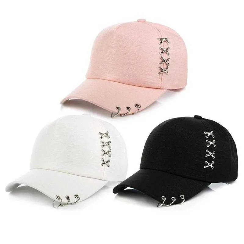 Boll Caps Kpop Hat Piercrbaseball Justerbar Cap Hip Hop Snapback Cap Fashion J240425