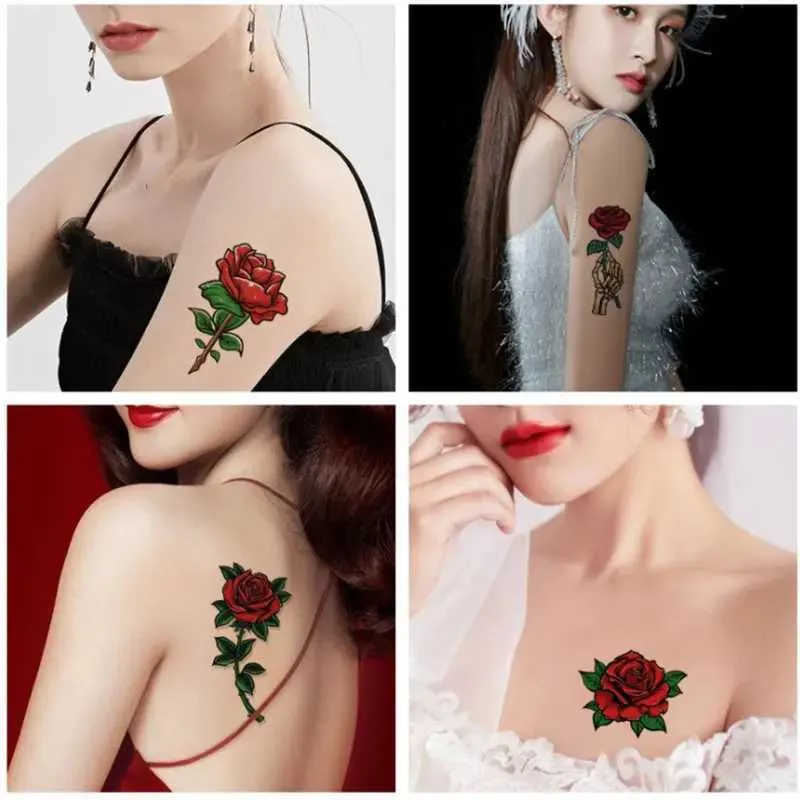 Tatoeage overdracht 8 plaat Waterdichte tijdelijke tattoo stickers nep flash unisex mooie bloem roze wegwerp body art concealer stickers 240427