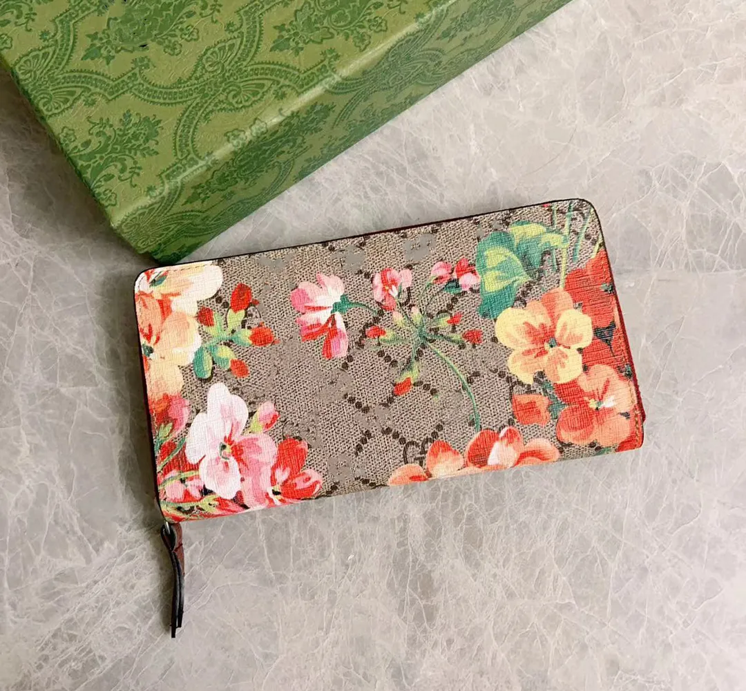 Luxurys designer plånböcker Geranium Flower Print grossist Lady Multicolor Coin Purse Long Wallet Colorful Cards Holder Original Box Women Classic With Box