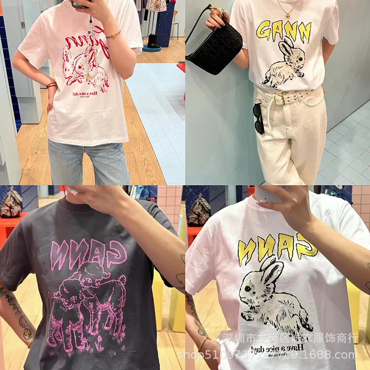 女性用Tシャツファッション半袖夏動物シリーズルーズ漫画プルオーバーTシャツJ240426