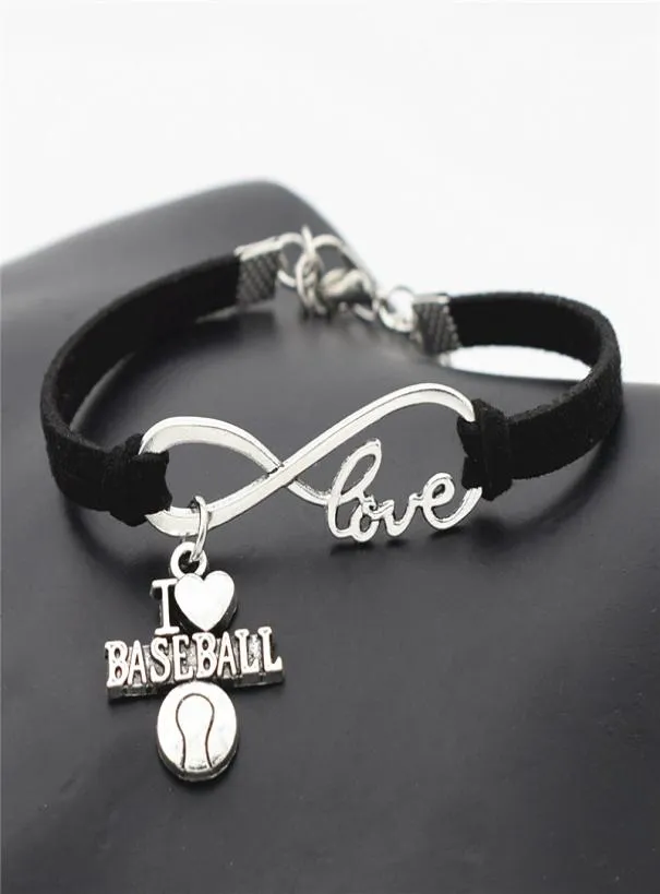 Whole New Sport Punk Antique Silver I Love Baseball Soccer Basketball Volleyball Football Charm Pendant Infinity Love Leather2667899