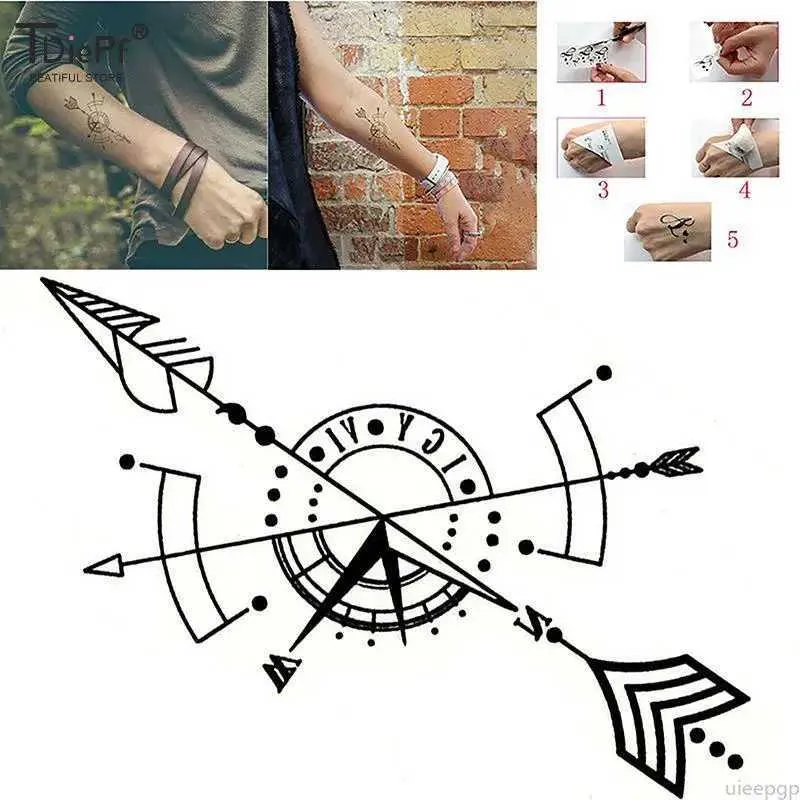 Tatuaż transfer 1pcs Wodoodporny tymczasowy tatuaż naklejka kompas strzałka rzymskie zegar mały ciało sztuka flash tatuaż fałszywy tatuaż dla kobiet mężczyzn 240426