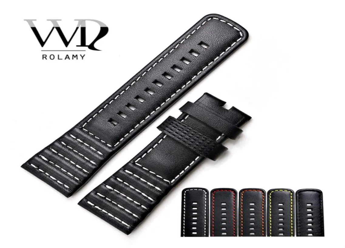 CARLYWET 28mm Whole Real Leather With Black White Orange Red Yellow Stitches Wrist Watch Band Strap Belt221x8286764