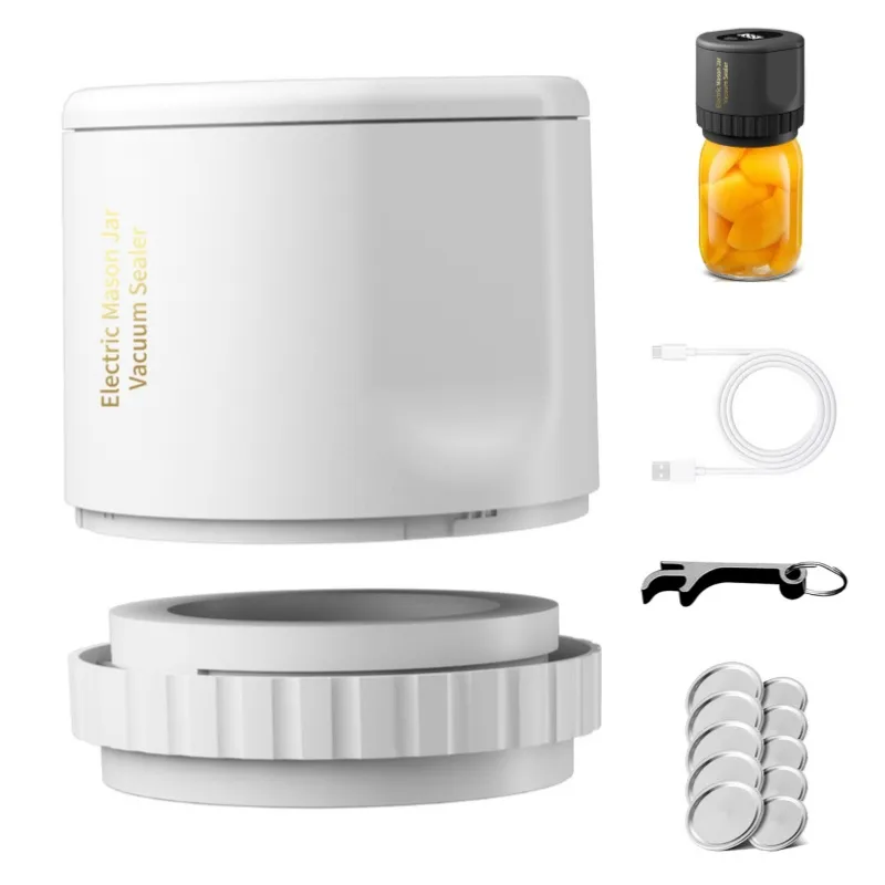 Máquina de sellador de vacío al por mayor para almacenamiento de alimentos liofilizados, kit de sellador de aspirador con pantalla LED con 10 pcs tapas de albañil