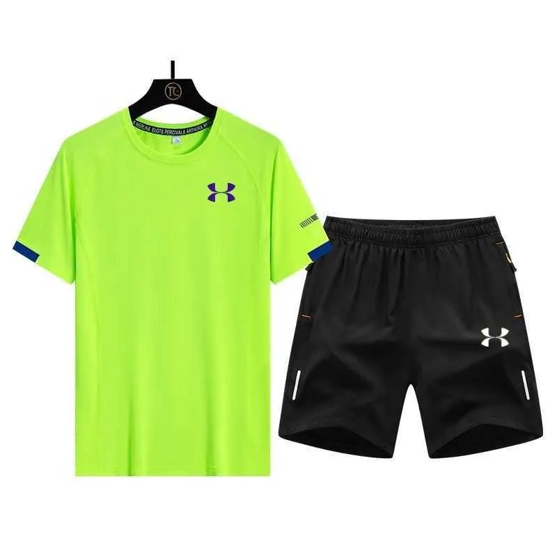 UA2024 Sommer New Ice Seide Schnelle Trocknungssport-Set T-Shirt runden Hals Kurzarm drei Viertel Shorts Full Set laufen