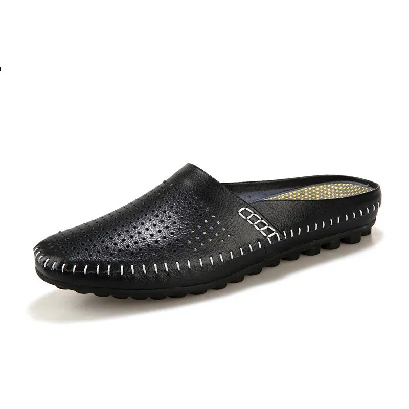 Bottes respirant creux chaussures décontractées modes de chiens en cuir authentique en cuir italien demi-chaussures hommes glissa les chaussures d'eau marque de luxe