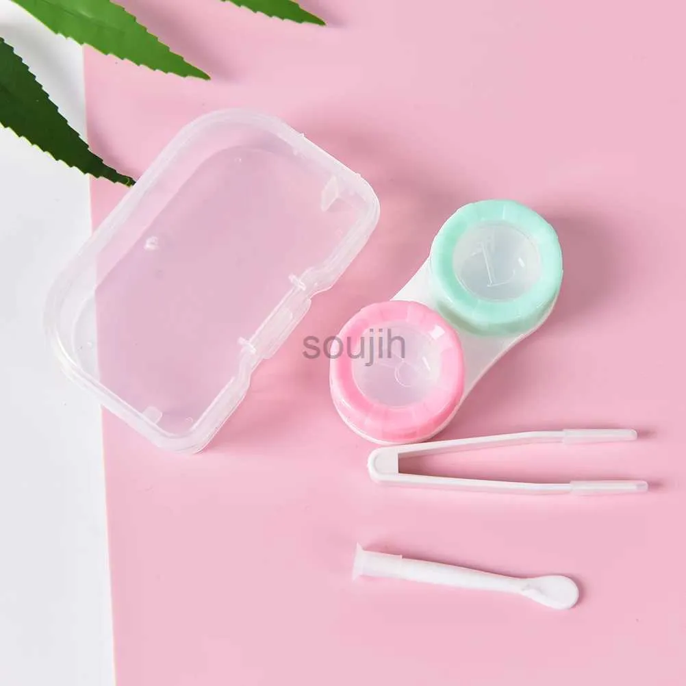 Contacts Lens Accessoires 1set Plastique Contact Lens Box Boîte Mignon Small Small Mini Twezer Stick Eyewear Sac Container Contact Lenses SAK Rangement Random D240426