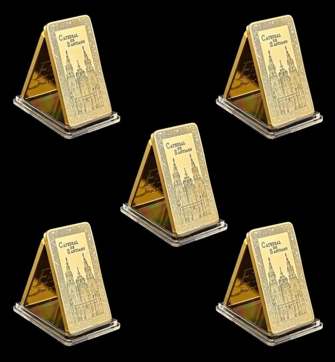 5 pezzi Spagna Santiago Cattedrale Bullion cristiano artigianale Gold Souvenir Monete commemorative per la raccolta3064091