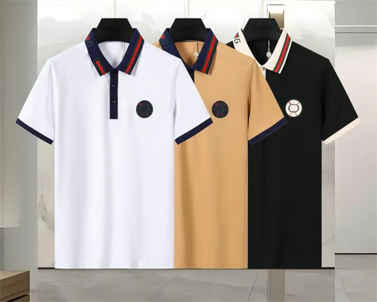 letter classic solid color short sleeve T-shirt for men's business casual half sleeve embroidery double pocket lapel polo shirt summer