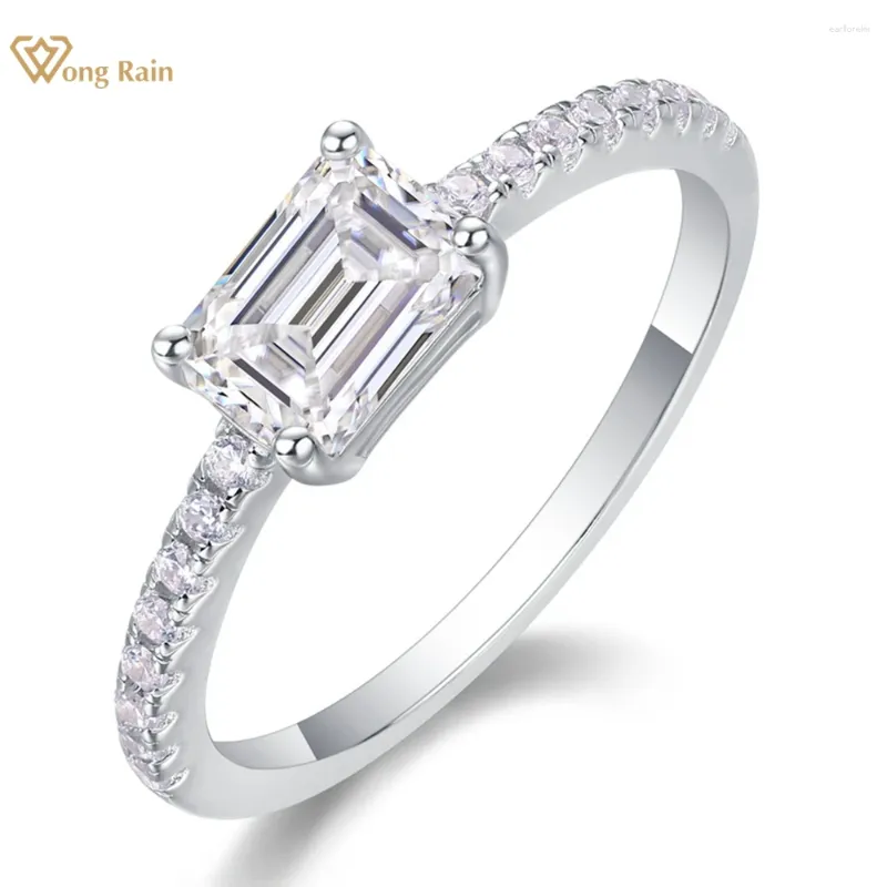 Cluster Rings Wong Rain 925 Sterling Silver 3EX VVS1 Emerald Cut 1Ct Real Moissanite Pass Test Diamond Engagement Ring Smycken för kvinnor