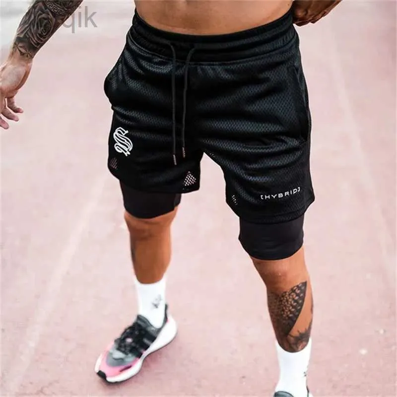 Men's Shorts 2023 Summer high quality 2 In 1 Shorts Men gyms Fitness Running Shorts Quick Dry Male Shorts mesh Bodybuilding Short Pants d240426