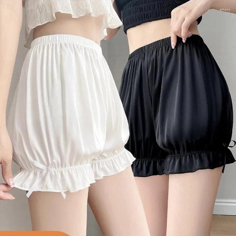 Kvinnors trosor japanska söta lolita säkerhet korta byxor kvinnor kawaii ruffleds knickers imitation silk elastisk midja båge shorts söt
