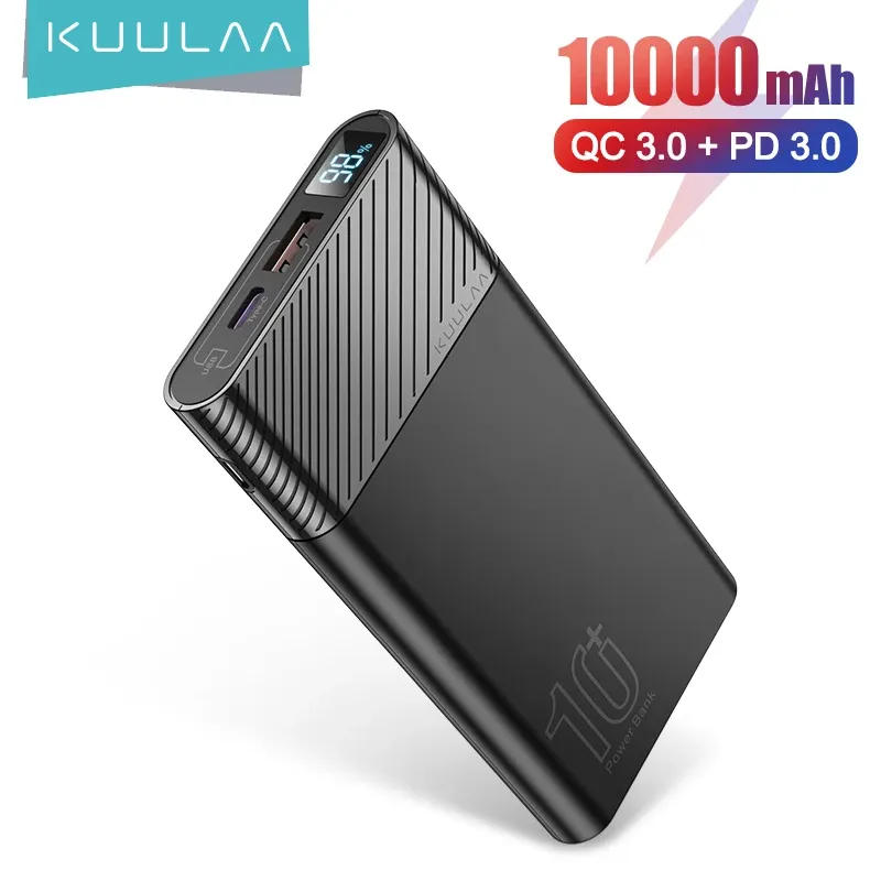 Bank Kuulaa 10000MAH Power Bank Dual USB Portable ładowarka QC PD Szybkie ładowanie PowerBank Digital Display Ultra Slim Zewnętrzna bateria