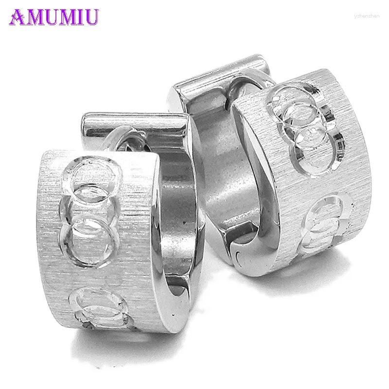 Boucles d'oreilles Amumiu 2024 Bijoux de mode en acier inoxydable masculin pour hommes Coucle Round Style Silver Couleur E008