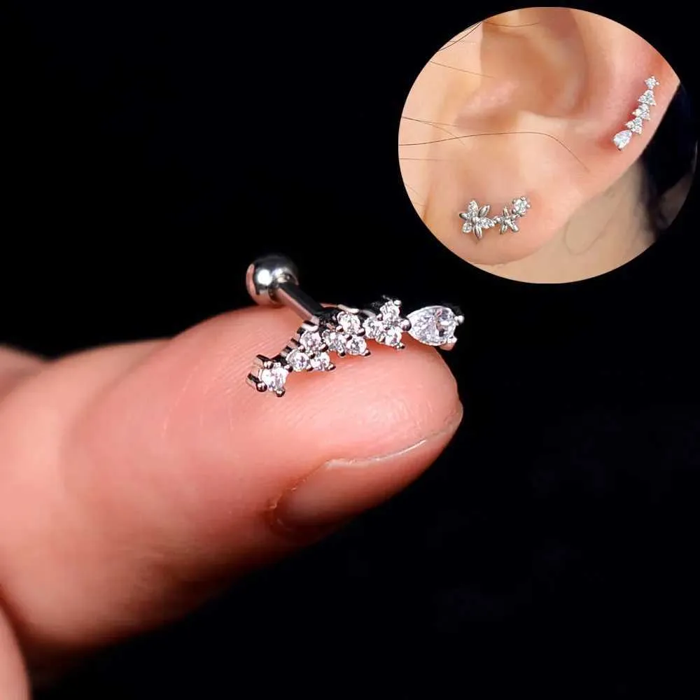 Dangle Chandelier 1PC Korean Fashion Cz Leaf Flower Star Cartilage Earrings for Women Copper Zircon Small Stud Earring Ear Piercing Jewelry Gifts