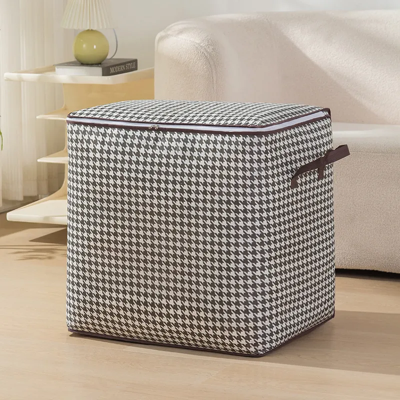 Houndstooth Quilt Bag Large Capacity Quilt Dustproof Bag Clothing Finishing Storage Bag Moving Packing Portable Storage Basket