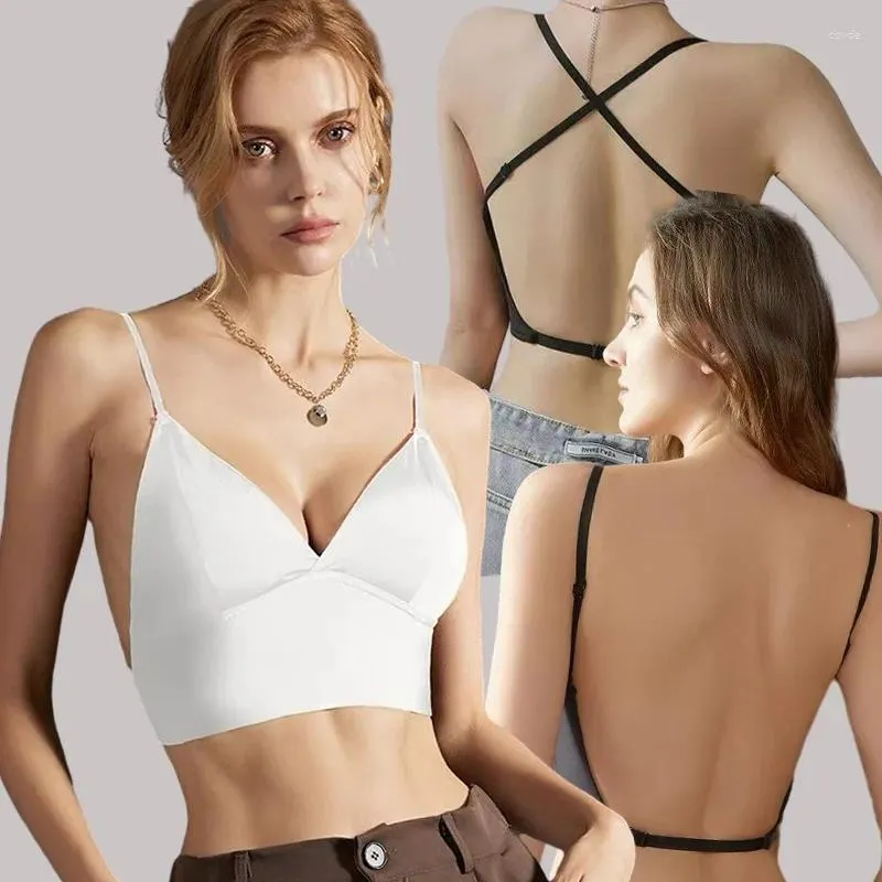 Bras em forma de bastão em forma de bastão anéis de aço macio anti-peito coletado tira fina de ombro invisível BRALETTE sem fio