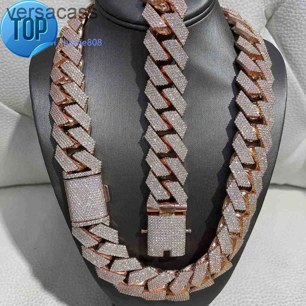 Hip Hop Rapper Cuban Chain 925 Silver 25mm Wide Rows Vvs Moissanite Full Iced Out Link Necklace LT97