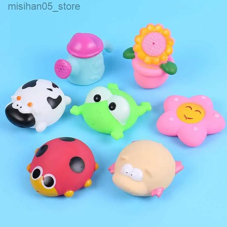 Sand Play Water Fun Baby Bath Toys Soft Rubber Lime Spray Color Animal Model Squeeze Sunday Band Baby Toys Q240426