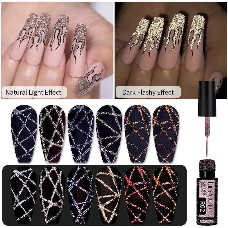 Nail Polish LILYCUTE 5ml Reflective Glitter Liner Gel Polish Nail Art Polish Semi Permanent UV Gel Nails Drawing Polish DIY Painting Varnish Y240425