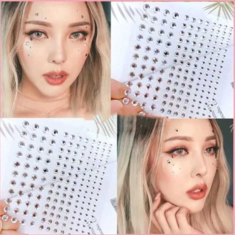 Tattoo Transfer 7 Colors Party Festival Decoration Face Body Colored Diamonds Jewels Stickers 437 PCS/Sheet Self Adhesive Eye Shadow Diamond 240426