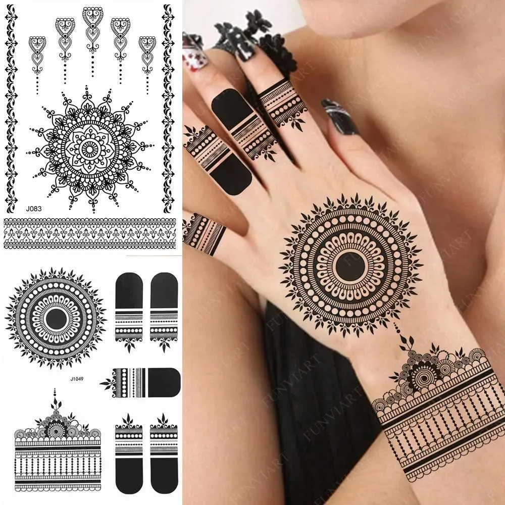 Transfert de tatouage Henné noir autocollants de tatouage pour les tatouages temporaires à la main pour femmes papillon mehndi false tatouage mandala art 240426
