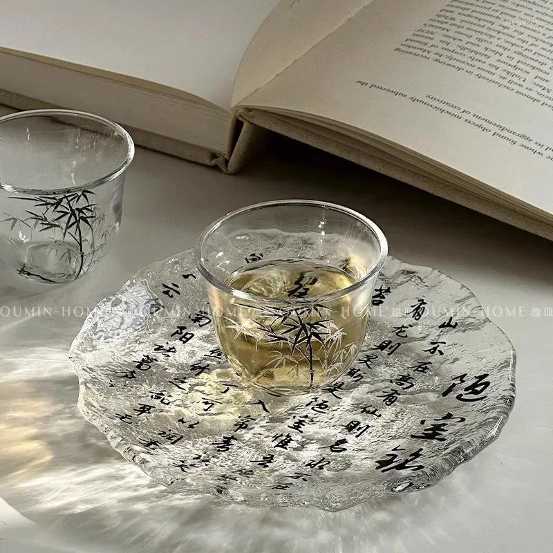 Mugs Chinese Style Mug Bamboo Tea Cups Sets Household Transparent Glass Small Plates Coffee Coasters And Cup Holders