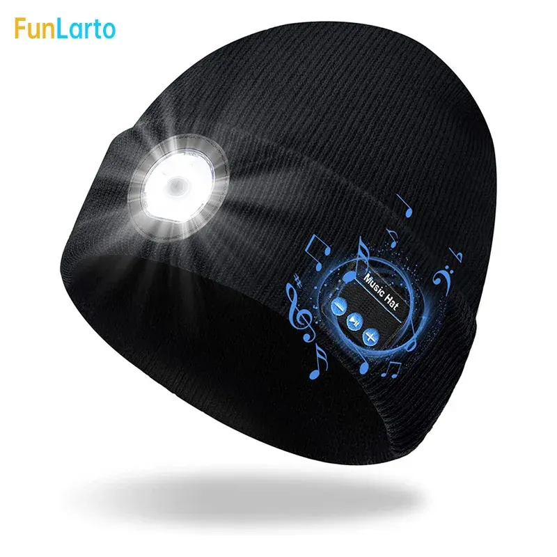 Fones de ouvido Bluetooth Feanie Hat com luz unissex USB recarregável 5 LED CAP CAPELOS sem fio